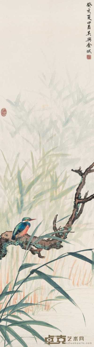 金城 1923年作 树鸟 立轴 151×41cm